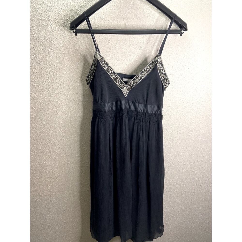 Banana Republic Women Black/Gold V-neck 100% Silk Tank Baby Doll Dress Size 8